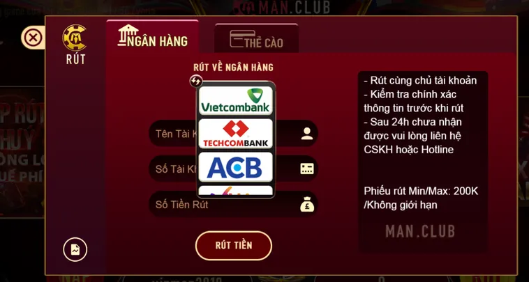 Rút Tiền ManClub Về Tài Khoản Ngân Hàng Giúp Bạn Tận Hưởng Thành Quả Cực Nhanh